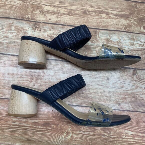 Dear Frances Blue Leather Chunky Heel Clear Sandal Size 39 US 9 Scrunch Mule - Picture 2 of 11